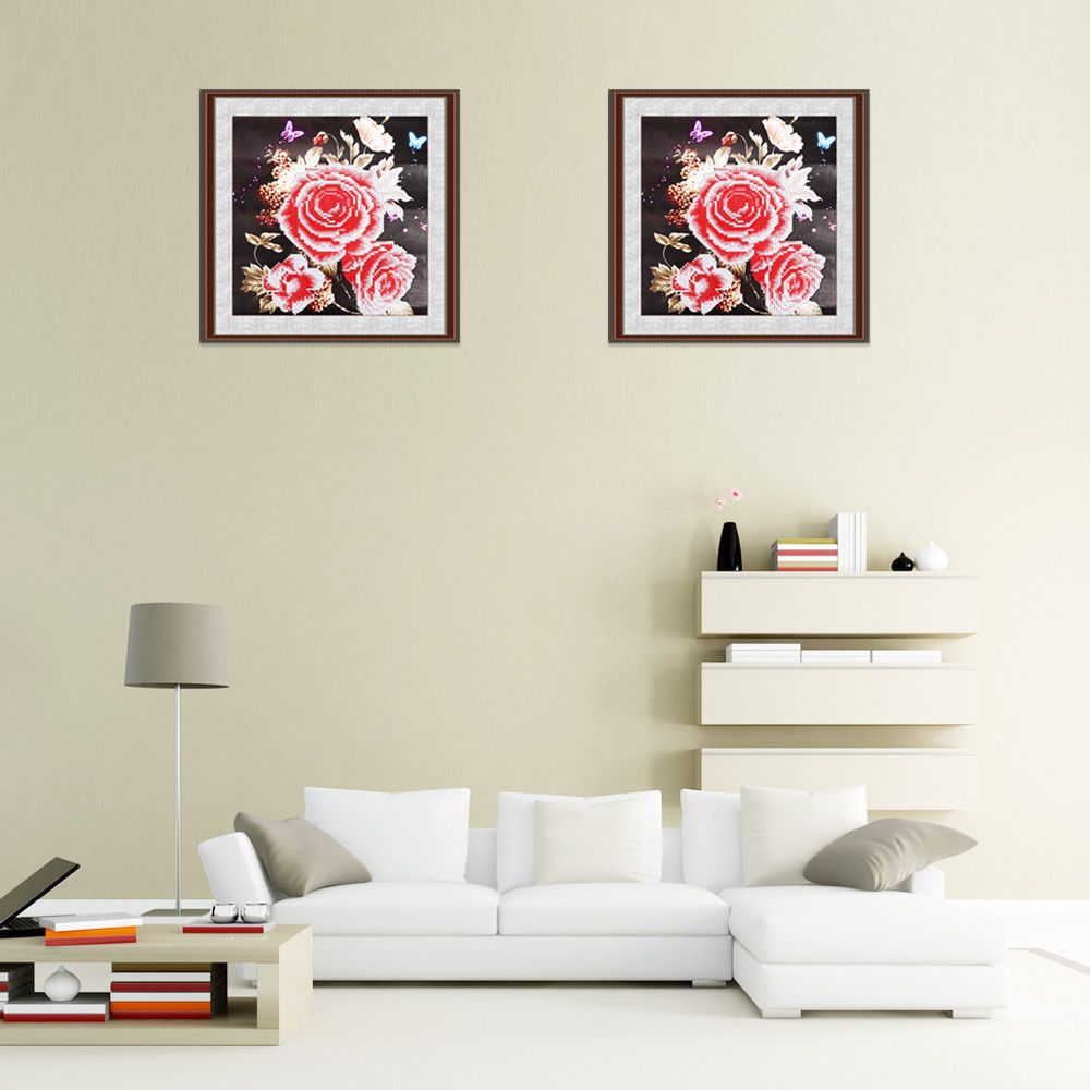 35 x 35cm Rose Flower Drilled Needlework DIY Diamond Painting Cross Stitch Home Decoration