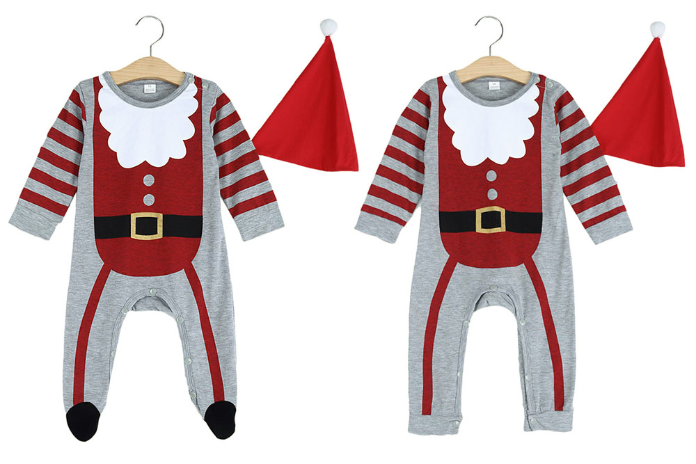 2pcs Baby Child Christmas Gift Santa Claus Striped Long Sleeve Round Collar Romper Hat 2pcs Baby Child Christmas Gift Santa Claus Striped Long Sleeve Round Collar Romper Hat