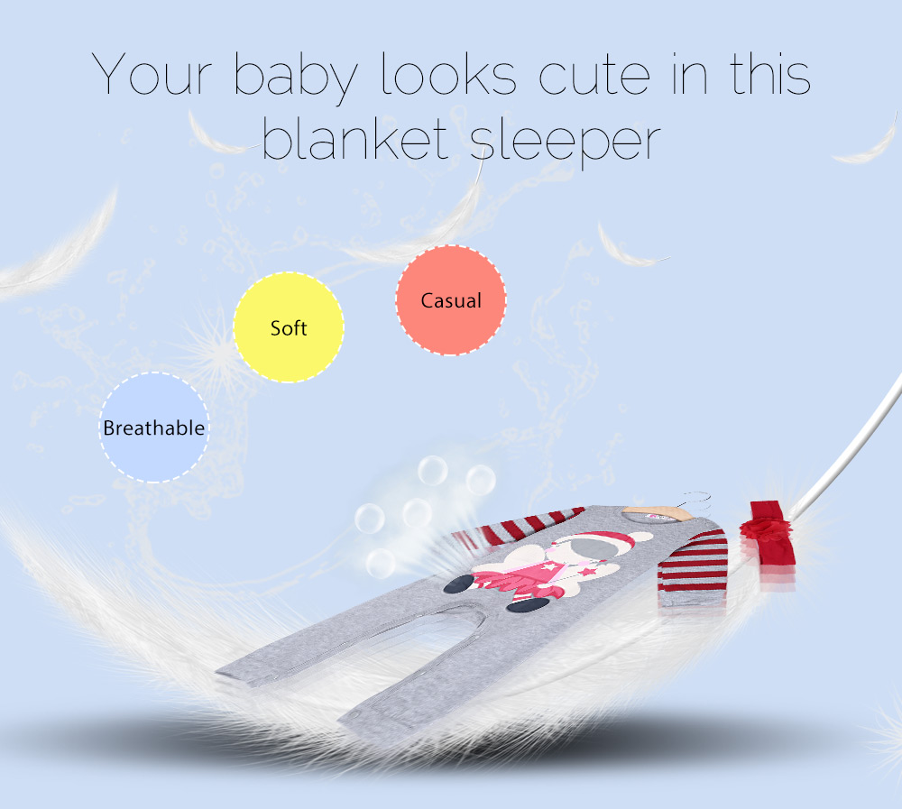 Cute Round Collar Cartoon Print Striped Unisex Babies Sleeper with Hair Band