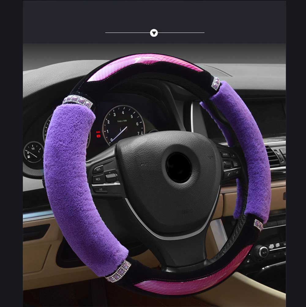 Fashionable Rhinestone-studded Candy Color Car Steering Wheel Cover for Women