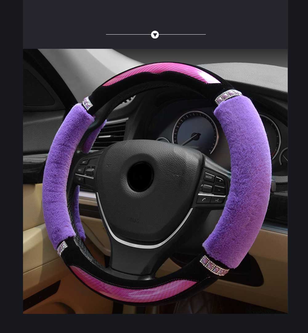 Fashionable Rhinestone-studded Candy Color Car Steering Wheel Cover for Women
