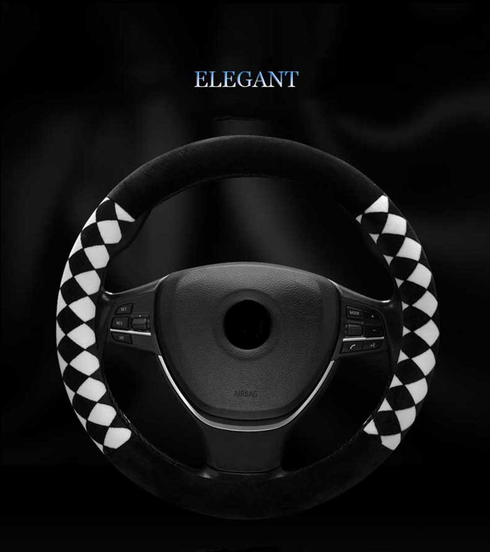 Casual Winter Rhombus Design Warm Car Steering Wheel Cover