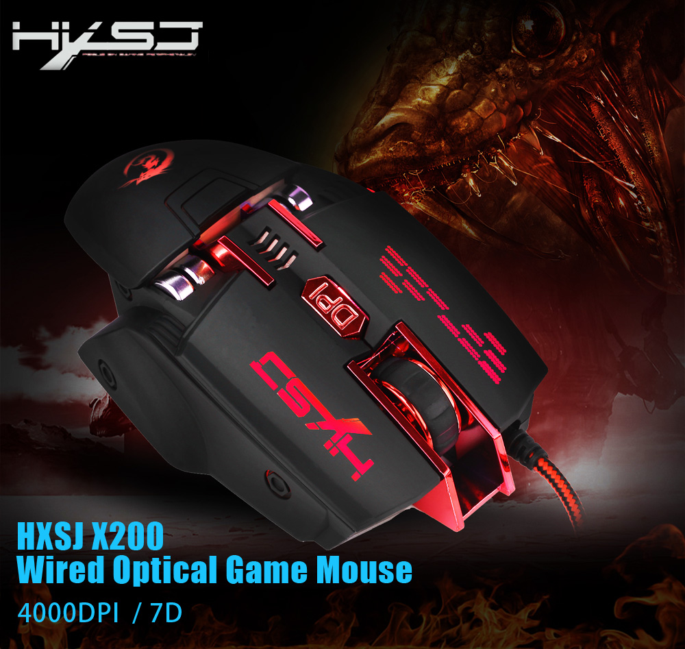 HXSJ X200 Optical 7D USB Wired Programmable Macro Gaming Mouse with LED Backlight HXSJ X200 Optical 7D USB Wired Programmable Macro Gaming Mouse with LED Backlight