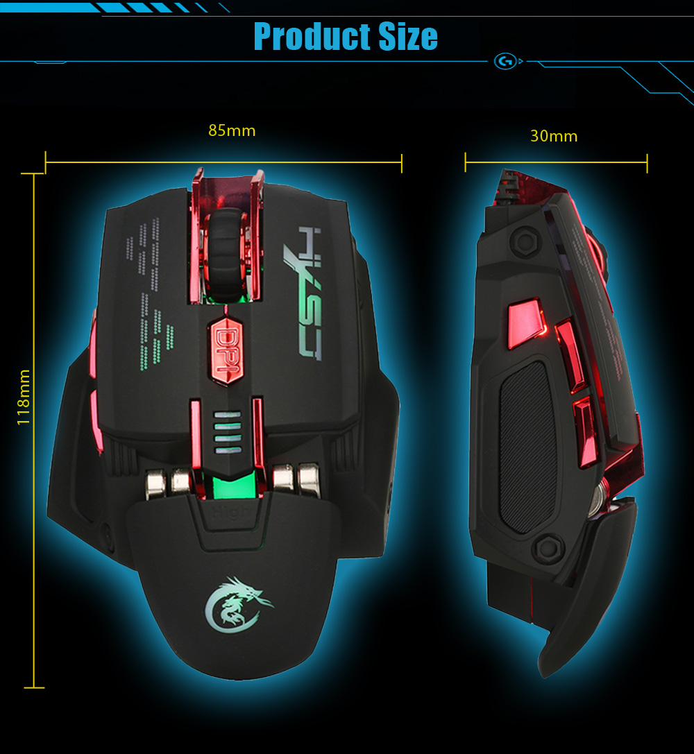 HXSJ X200 Optical 7D USB Wired Programmable Macro Gaming Mouse with LED Backlight HXSJ X200 Optical 7D USB Wired Programmable Macro Gaming Mouse with LED Backlight