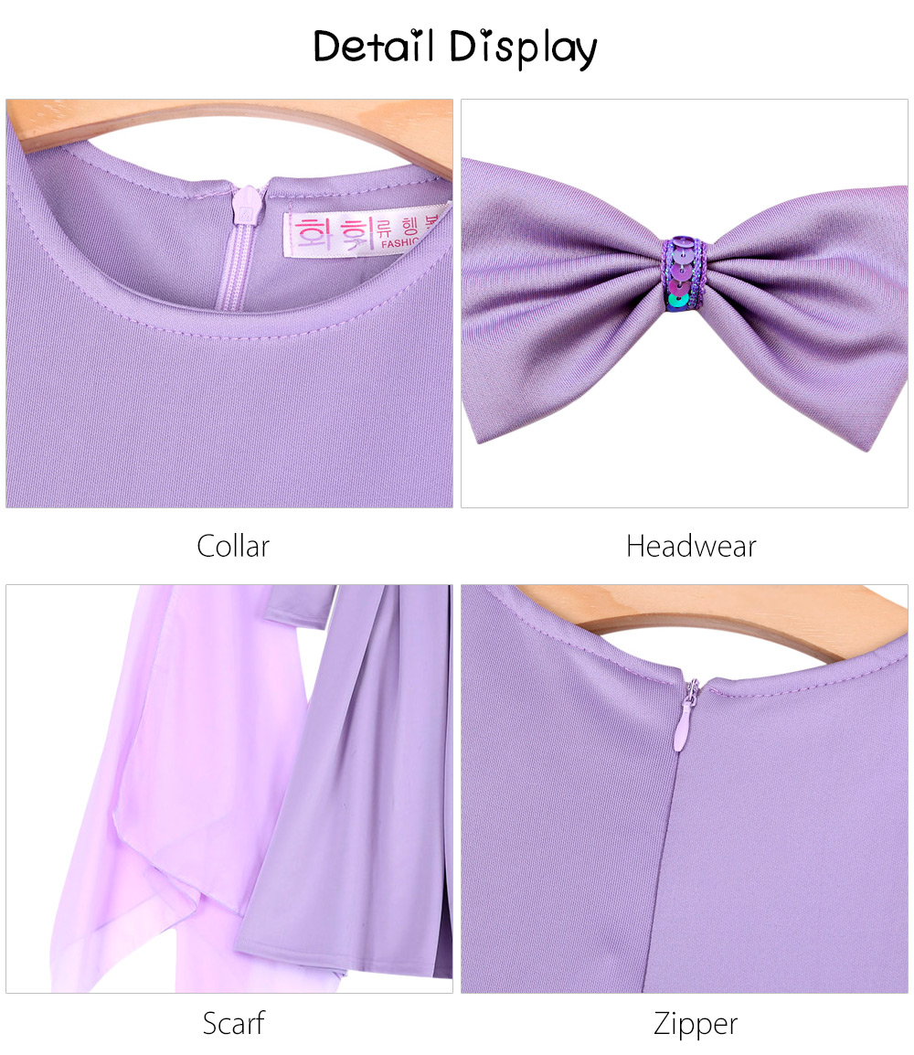 3pcs Sequin Round Collar Long Sleeve Zipper Dress Solid Color Scarf Bowknot Headwear Clothing Suit 3pcs Sequin Round Collar Long Sleeve Zipper Dress Solid Color Scarf Bowknot Headwear Clothing Suit