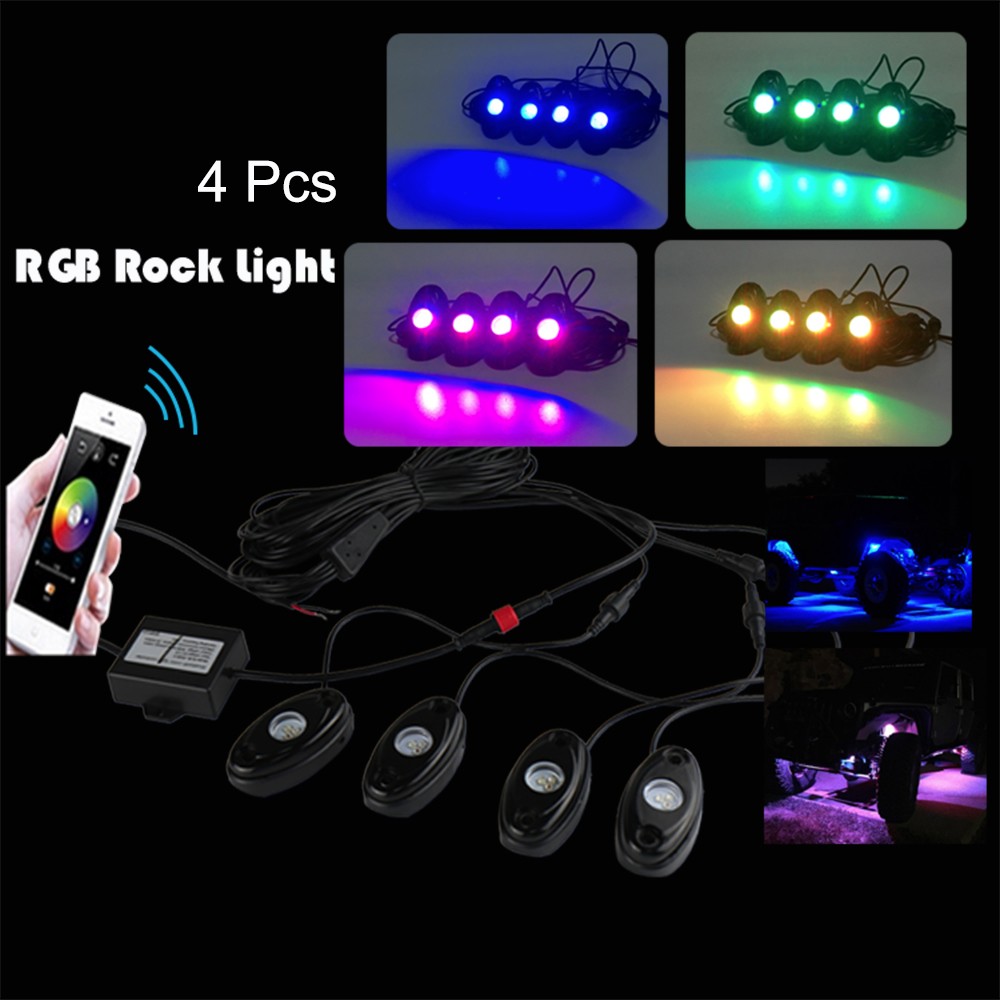 4pcs Universal RGB Rock Light Motorcycle Automobile Decorative Body Lighting Atmosphere Lamps
