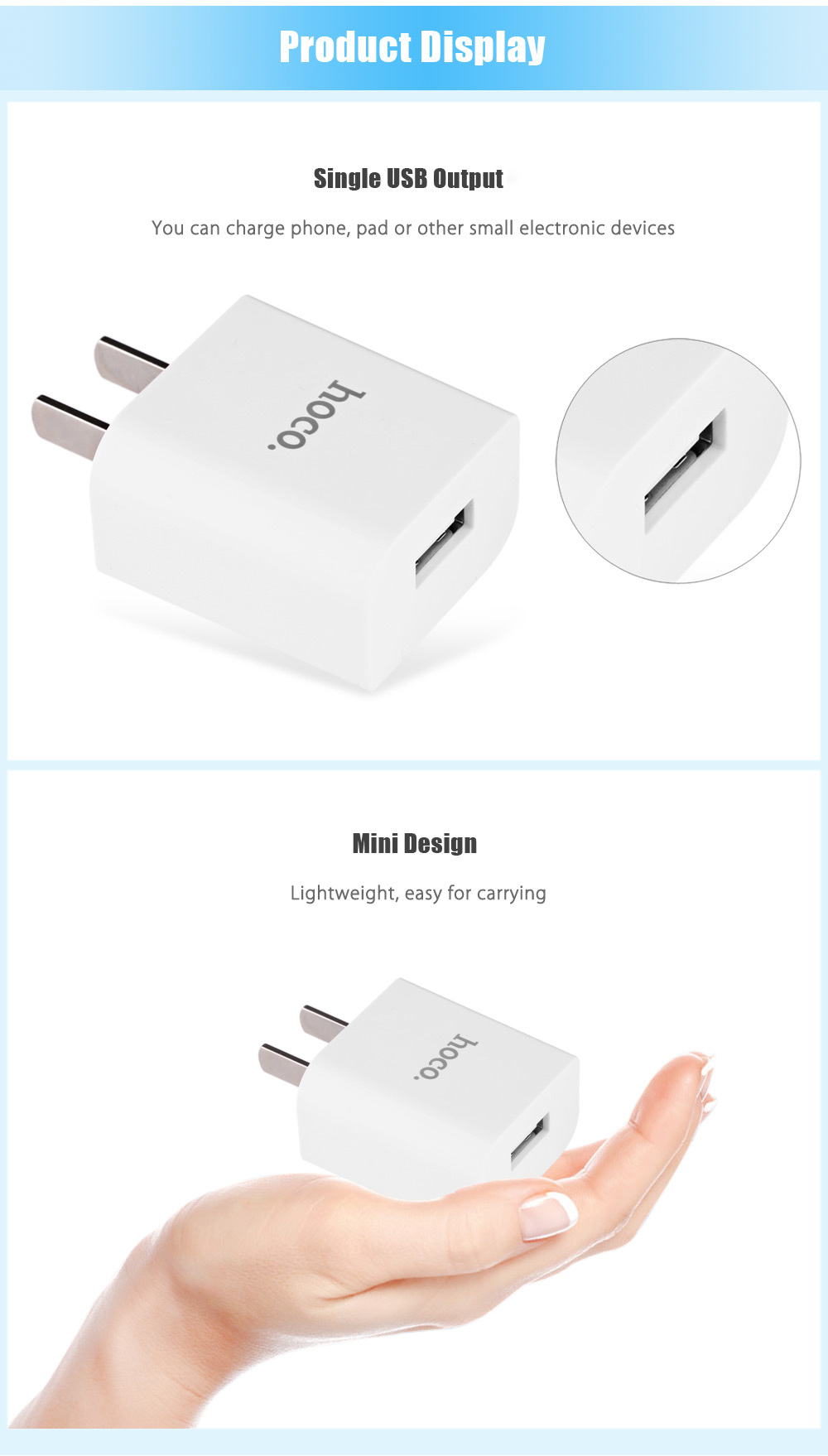 HOCO C10 Single USB Output Smart Charging Adapter HOCO C10 Single USB Output Smart Charging Adapter