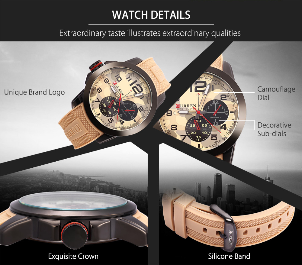 Curren 8182 Camouflage Dial Male Quartz Watch Silicone Band Men Wristwatch Curren 8182 Camouflage Dial Male Quartz Watch Silicone Band Men Wristwatch