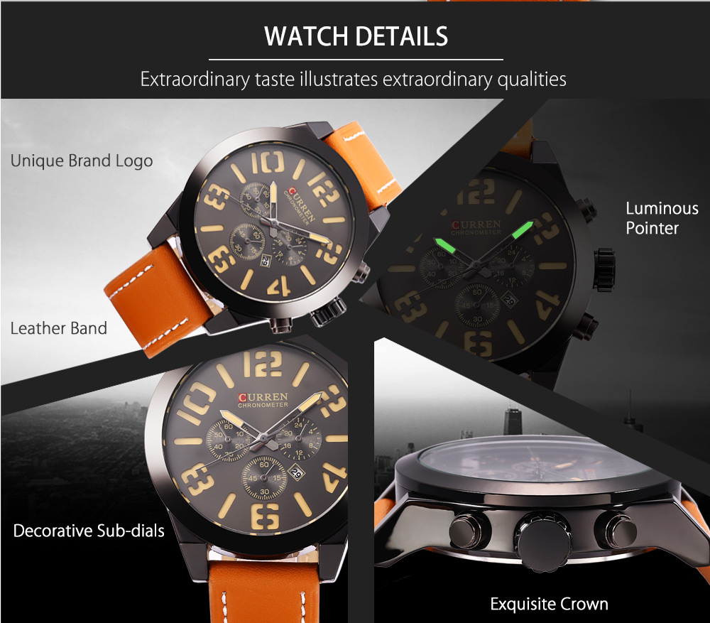 Curren 8198 Male Calendar Quartz Watch Leather Band Luminous Wristwatch for Men Curren 8198 Male Calendar Quartz Watch Leather Band Luminous Wristwatch for Men