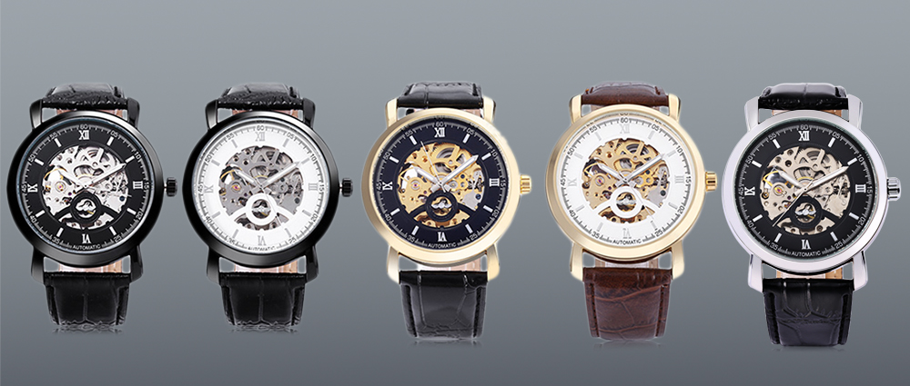 WINNER A540 Men Auto Mechanical Watch Luminous Hollow-out Dial Wristwatch
