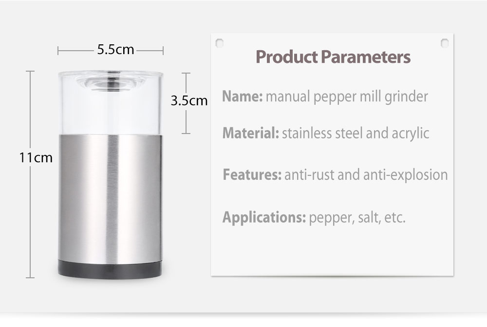 Portable Stainless Steel Manual Salt Pepper Mill Grinder Cooking Tool