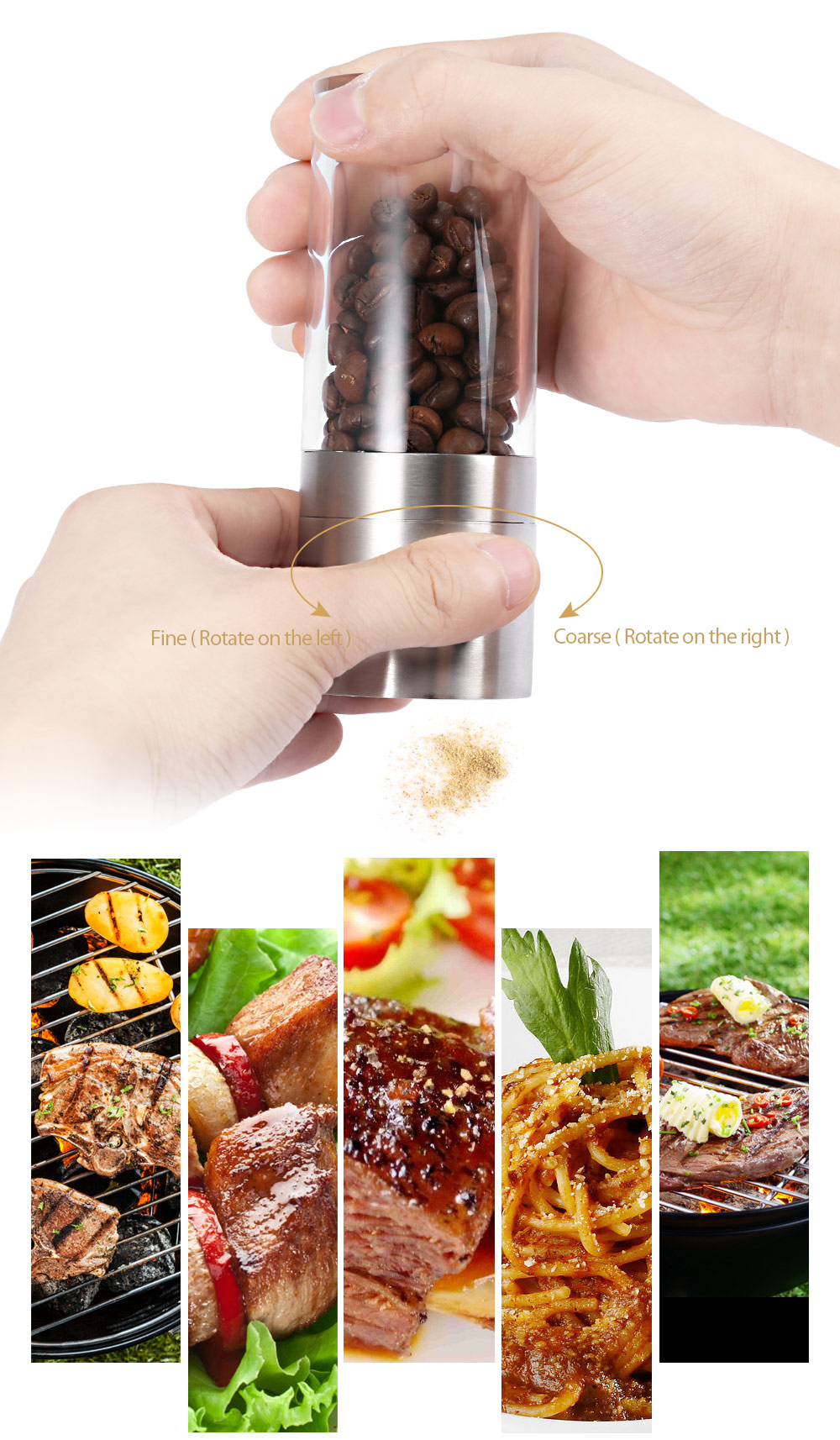 Portable Stainless Steel Manual Salt Pepper Mill Grinder Kitchen Tool Portable Stainless Steel Manual Salt Pepper Mill Grinder Kitchen Tool