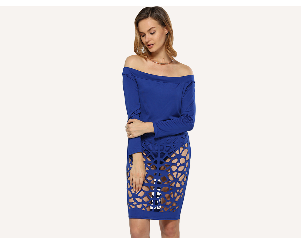 Sexy Off The Shoulder Hollow Out Women Sheath Dress