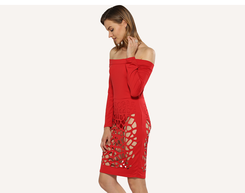 Sexy Off The Shoulder Hollow Out Women Sheath Dress