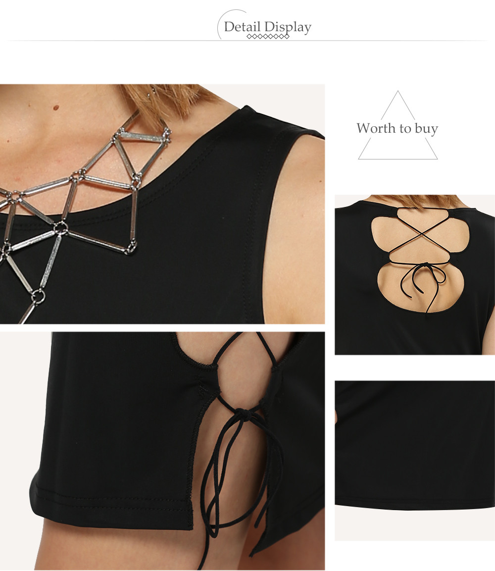 Sexy Round Collar Side Hollow Out Women Sheath Black Dress