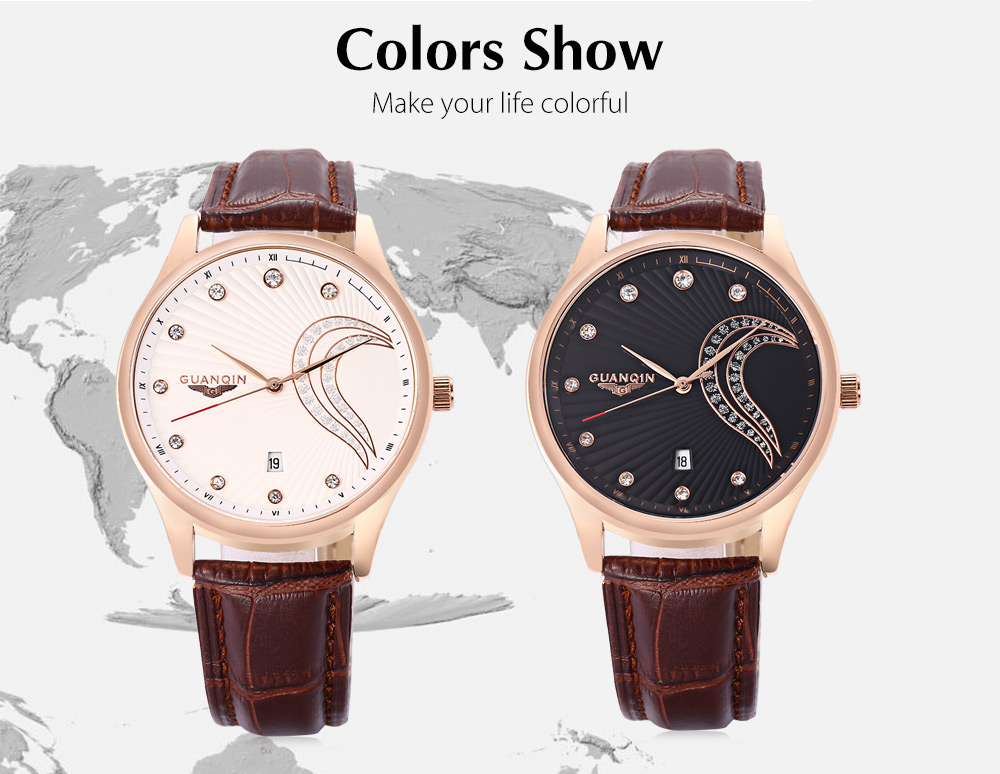 GUANQIN GS19040 - 1A Men Quartz Watch Date Display 3ATM Genuine Leather Band Wristwatch