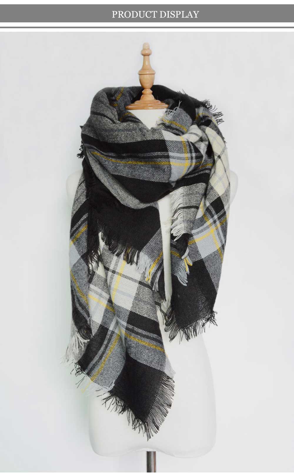 Casual Grid Design Women Warm Scarf
