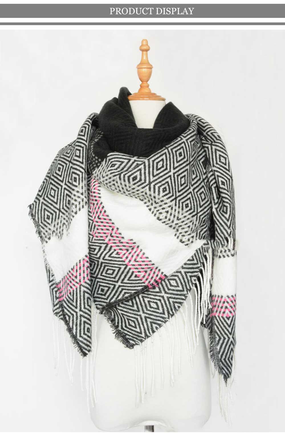 Oversize Casual Dual Use Pattern Print Tassel Warm Scarf for Women