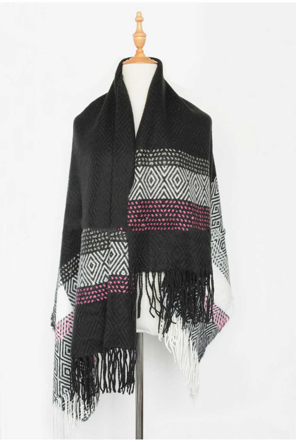 Oversize Casual Dual Use Pattern Print Tassel Warm Scarf for Women