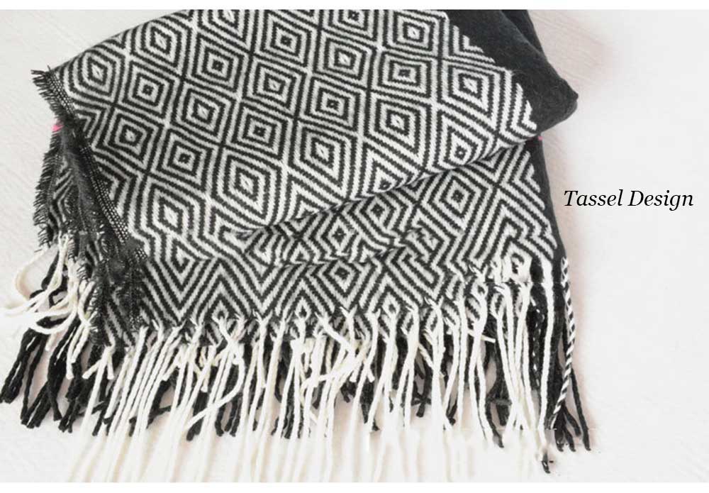 Oversize Casual Dual Use Pattern Print Tassel Warm Scarf for Women