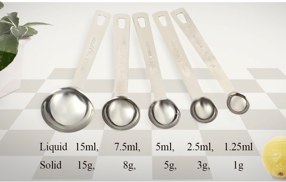 5pcs Stainless Steel Measuring Teaspoon Baking Tool 5pcs Stainless Steel Measuring Teaspoon Baking Tool