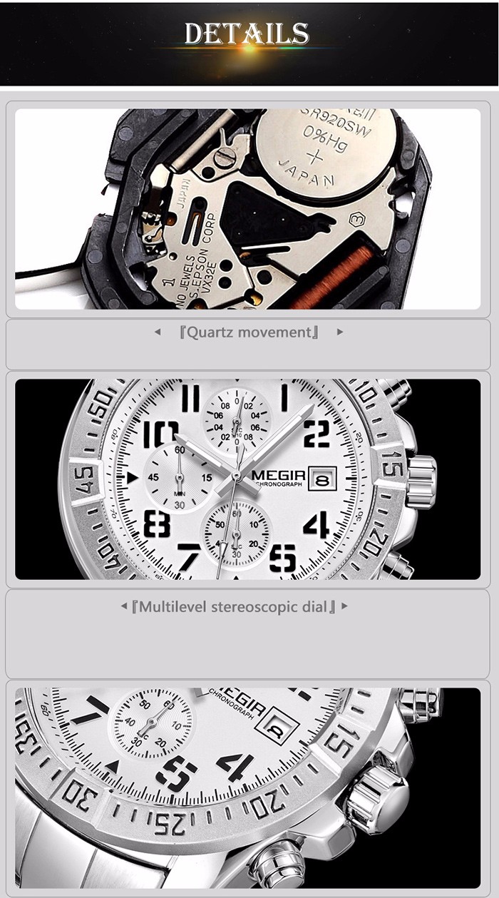 MEGIR 2030 Fashion Chronograph Calendar Wristwatch Men Quartz Watch