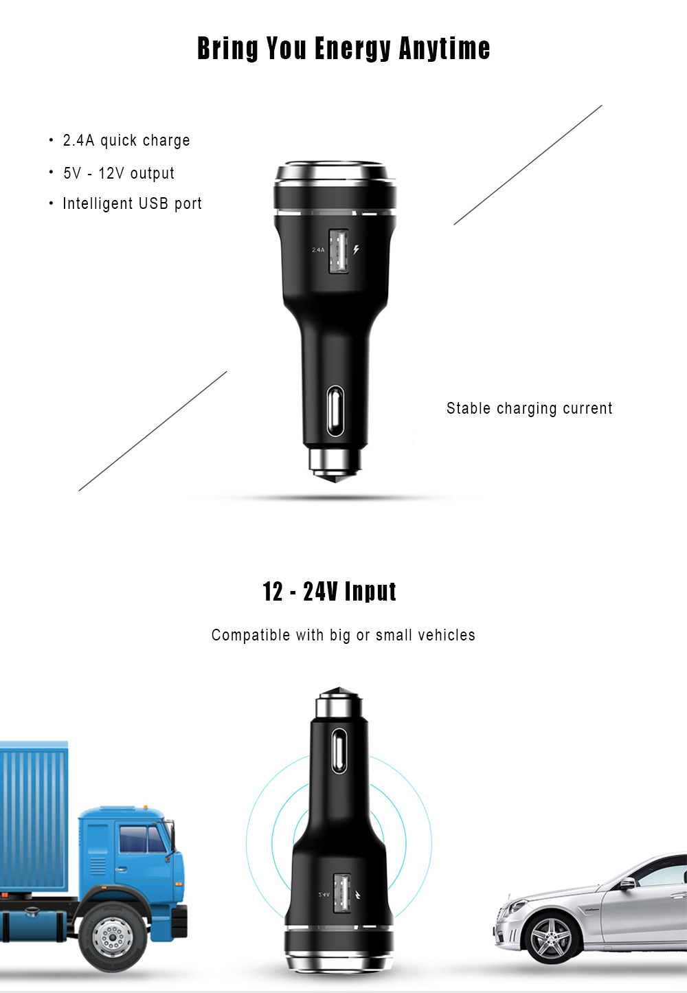 Multi-functional 2.4A Car Shaver Charger Life Hammer with LED Light Multi-functional 2.4A Car Shaver Charger Life Hammer with LED Light