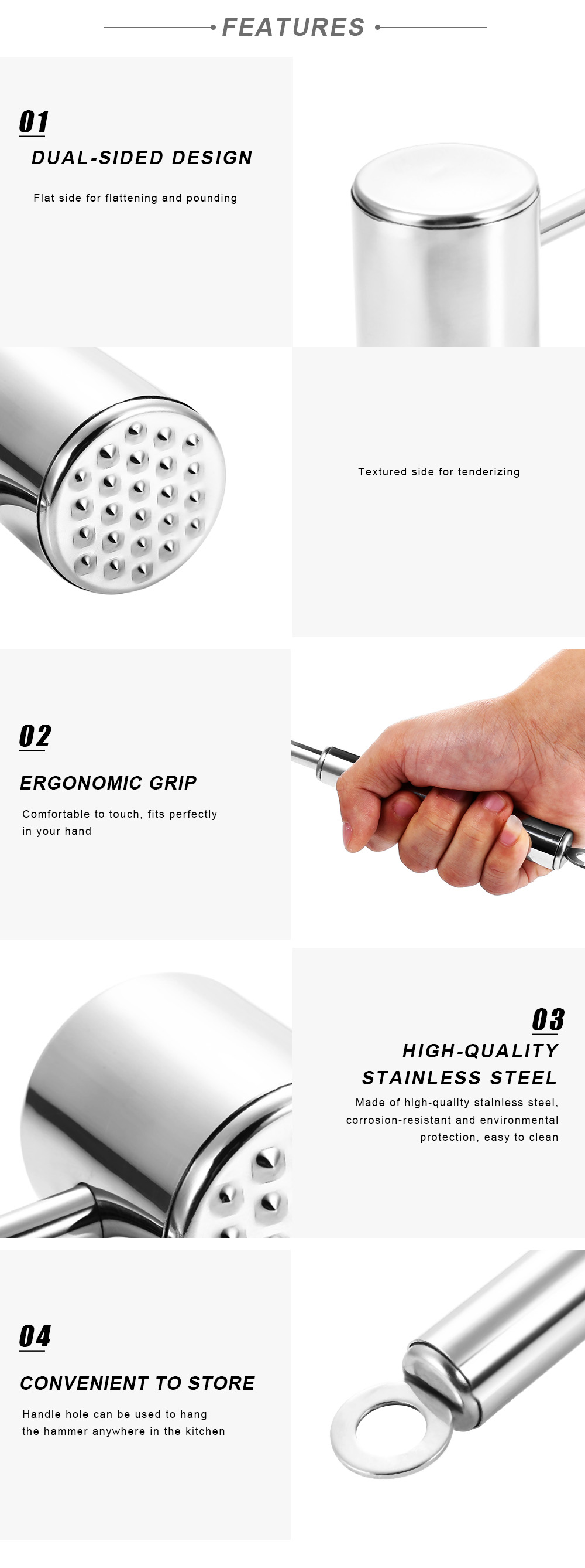 Stainless Steel Meat Hammer Beef Chicken Steak Pork Mallet Kitchen Tool Stainless Steel Meat Hammer Beef Chicken Steak Pork Mallet Kitchen Tool