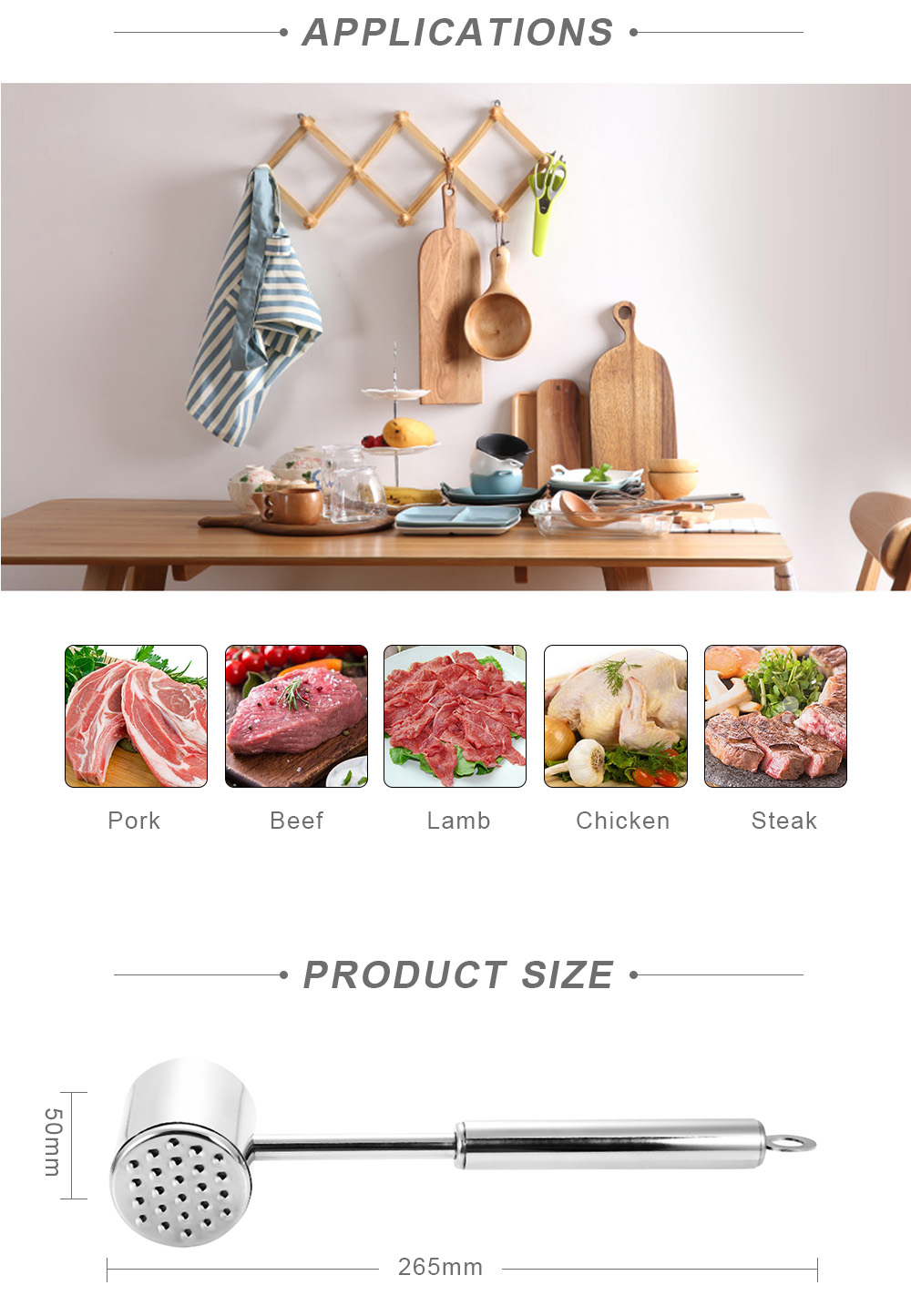 Stainless Steel Meat Hammer Beef Chicken Steak Pork Mallet Kitchen Tool Stainless Steel Meat Hammer Beef Chicken Steak Pork Mallet Kitchen Tool