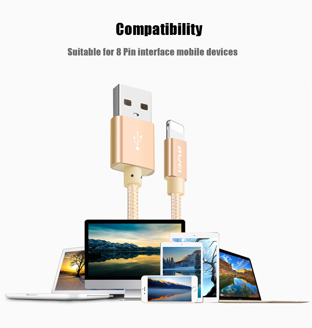 Awei CL - 988 8 Pin 5V 2A Mini Nylon Braided Charge Data Transfer Cable 0.3m Awei CL - 988 8 Pin 5V 2A Mini Nylon Braided Charge Data Transfer Cable 0.3m