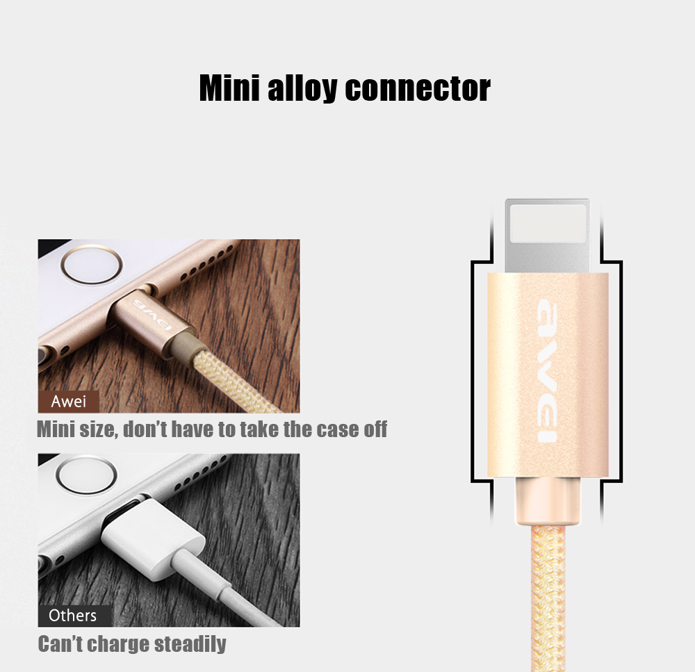 Awei CL - 988 8 Pin 5V 2A Mini Nylon Braided Charge Data Transfer Cable 0.3m Awei CL - 988 8 Pin 5V 2A Mini Nylon Braided Charge Data Transfer Cable 0.3m