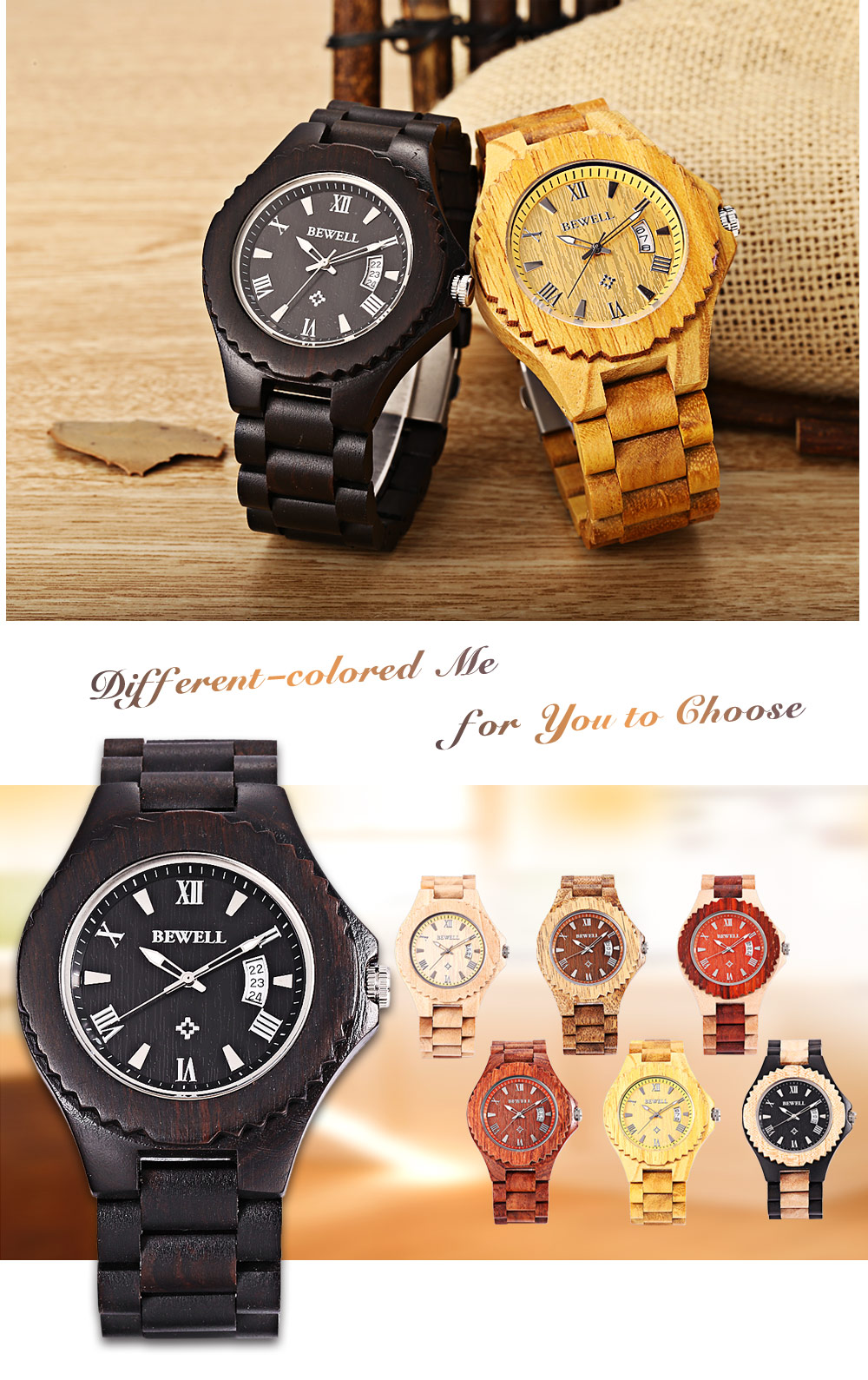Bewell ZS - W129A Men Quartz Watch Wooden Case Date Luminous Display Japan Movt Wristwatch Bewell ZS - W129A Men Quartz Watch Wooden Case Date Luminous Display Japan Movt Wristwatch