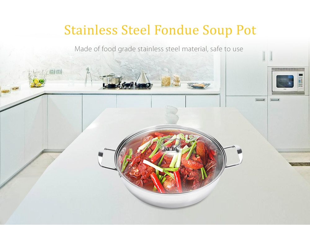 Thick Stainless Steel Fondue Soup Pot Cookware with Glass Lid Thick Stainless Steel Fondue Soup Pot Cookware with Glass Lid