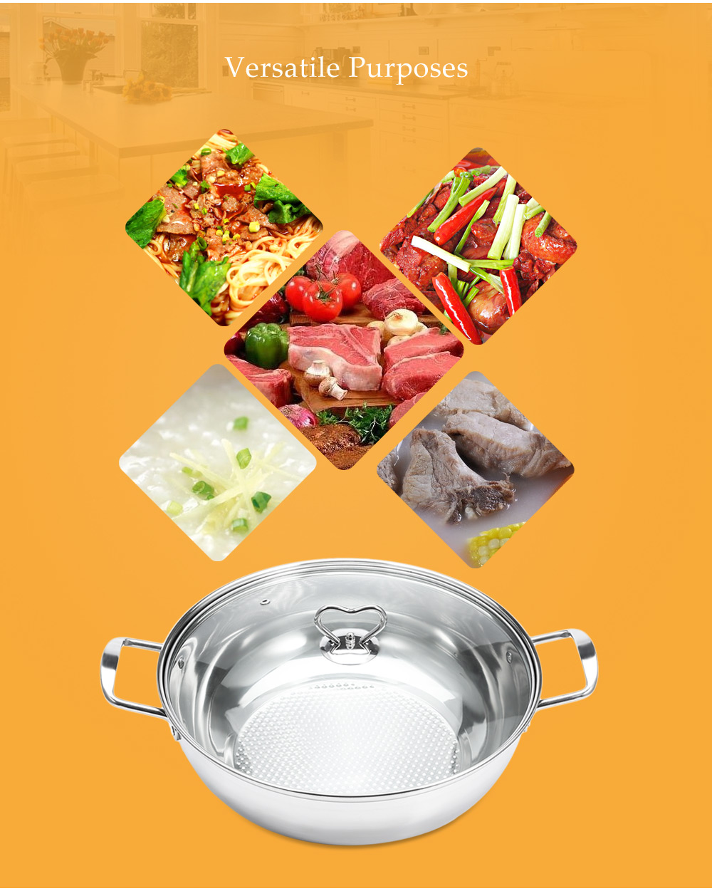Thick Stainless Steel Fondue Soup Pot Cookware with Glass Lid Thick Stainless Steel Fondue Soup Pot Cookware with Glass Lid
