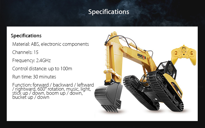 HUINA 1550 1:14 2.4GHz 15CH RC Alloy Excavator RTR with Independent Arms Programming Auto Demonstration Function HUINA 1550 1:14 2.4GHz 15CH RC Alloy Excavator RTR with Independent Arms Programming Auto Demonstration Function