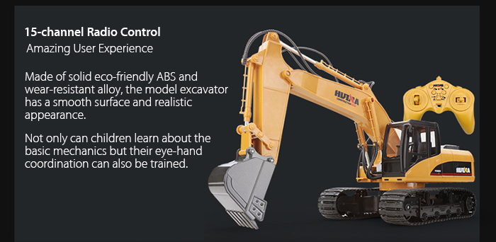HUINA 1550 1:14 2.4GHz 15CH RC Alloy Excavator RTR with Independent Arms Programming Auto Demonstration Function HUINA 1550 1:14 2.4GHz 15CH RC Alloy Excavator RTR with Independent Arms Programming Auto Demonstration Function