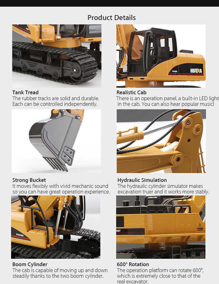 HUINA 1550 1:14 2.4GHz 15CH RC Alloy Excavator RTR with Independent Arms Programming Auto Demonstration Function HUINA 1550 1:14 2.4GHz 15CH RC Alloy Excavator RTR with Independent Arms Programming Auto Demonstration Function