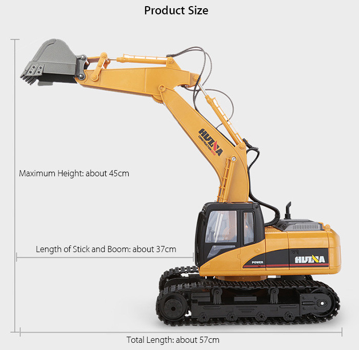 HUINA 1550 1:14 2.4GHz 15CH RC Alloy Excavator RTR with Independent Arms Programming Auto Demonstration Function HUINA 1550 1:14 2.4GHz 15CH RC Alloy Excavator RTR with Independent Arms Programming Auto Demonstration Function