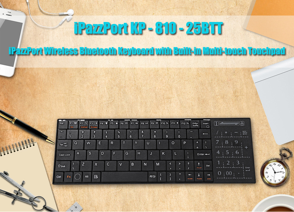 iPazzPort KP - 810 - 25BTT Wireless Bluetooth  Keyboard Touchpad