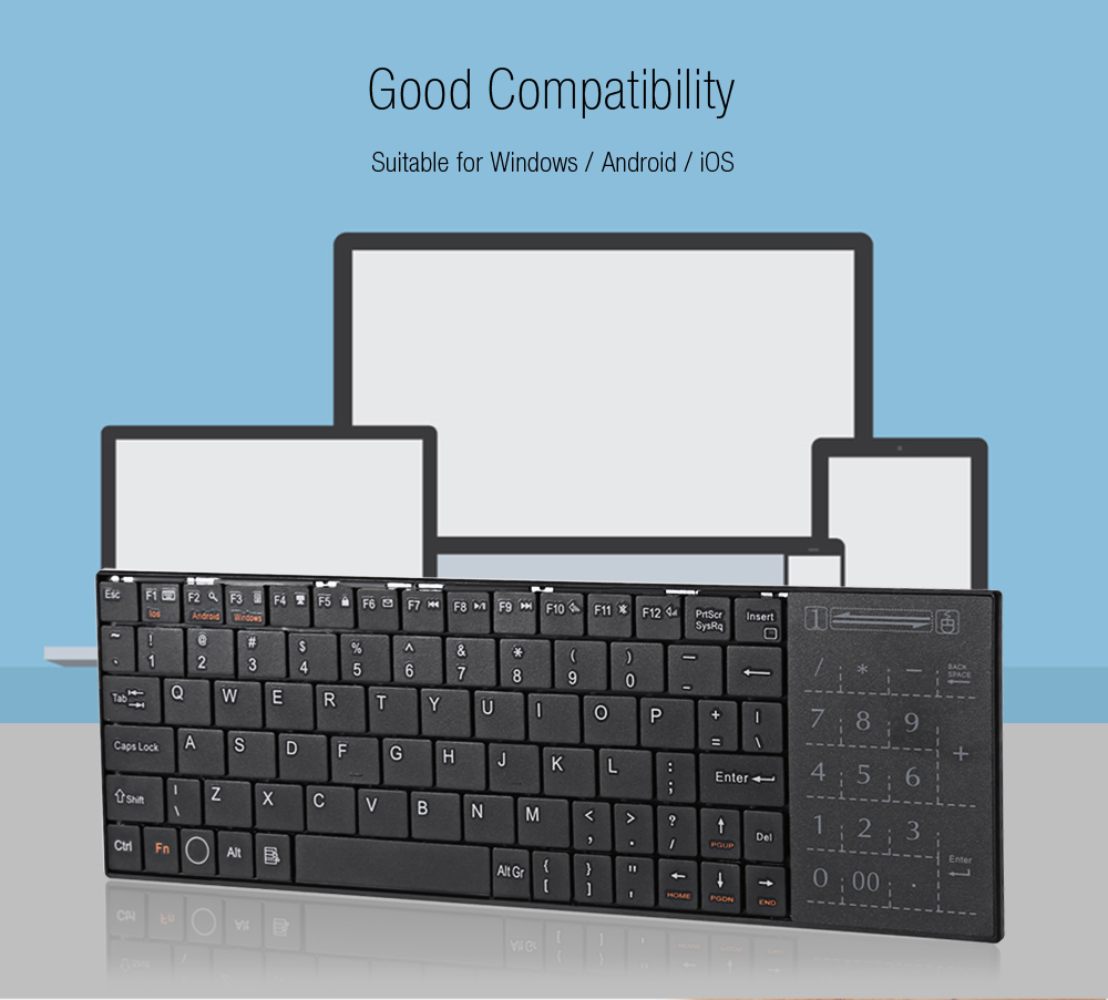 iPazzPort KP - 810 - 25BTT Wireless Bluetooth  Keyboard Touchpad