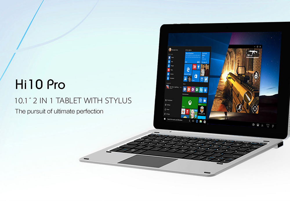 CHUWI Hi10 Pro 2 in 1 Ultrabook Tablet PC 10.1 inch Windows 10 + Android 5.1 IPS Screen Intel Cherry Trail Z8350 64bit Quad Core 1.44GHz 4GB RAM 64GB ROM Dual Cameras Stylus Function with Keyboard