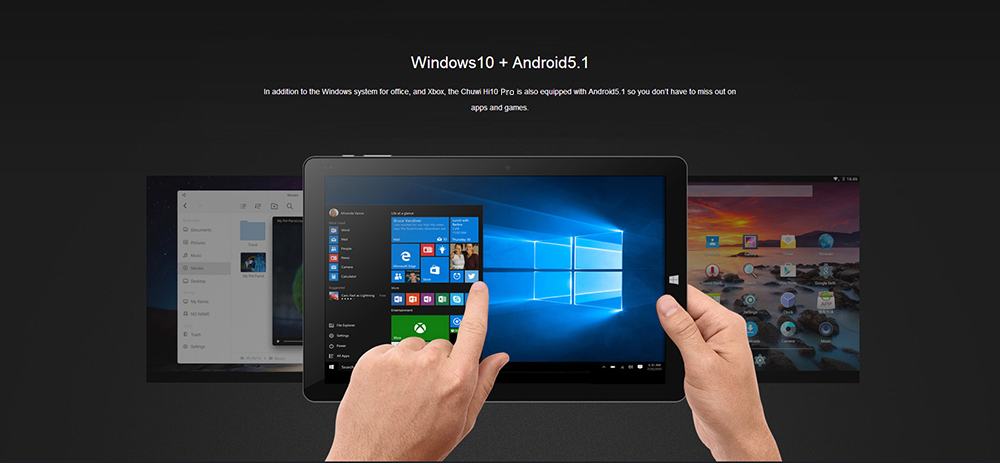 CHUWI Hi10 Pro 2 in 1 Ultrabook Tablet PC 10.1 inch Windows 10 + Android 5.1 IPS Screen Intel Cherry Trail Z8350 64bit Quad Core 1.44GHz 4GB RAM 64GB ROM Dual Cameras Stylus Function with Keyboard