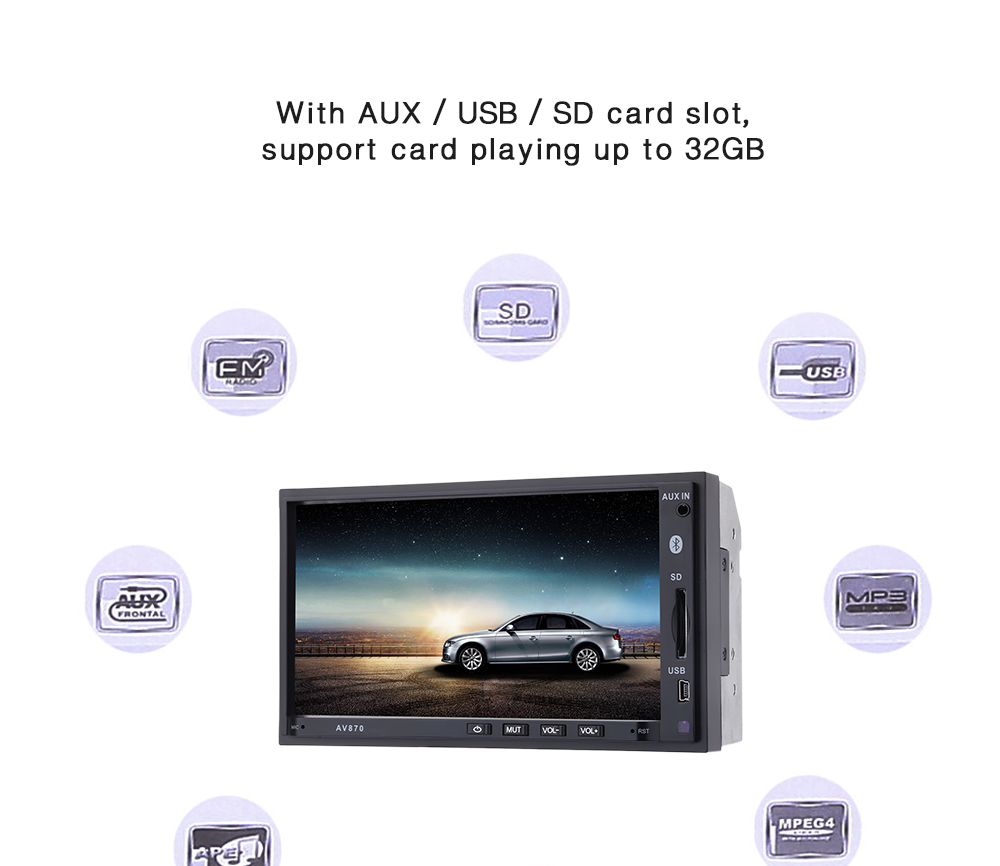 AV870B 12V Car DVD Radio RDS MP5 Player 7 inch with Bluetooth 2.1 FM AV870B 12V Car DVD Radio RDS MP5 Player 7 inch with Bluetooth 2.1 FM
