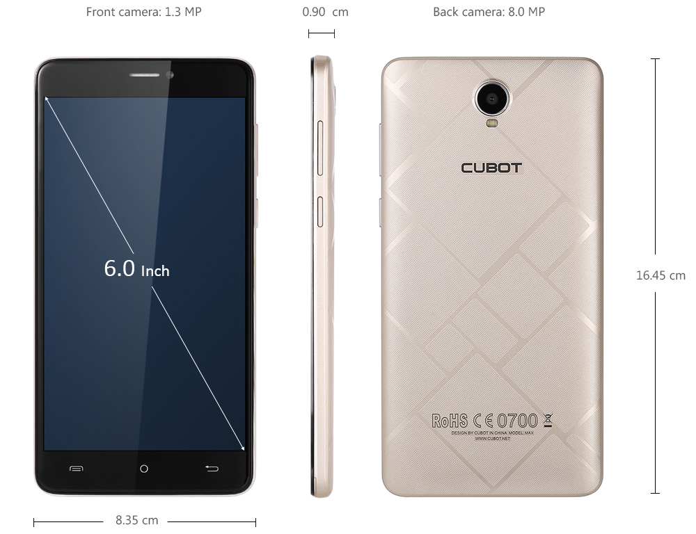 CUBOT Max 6.0 inch 4G Phablet Android 6.0 MTK6753 Octa Core 1.3GHz 3GB RAM 32GB ROM OTG Hotknot 4100mAh Battery