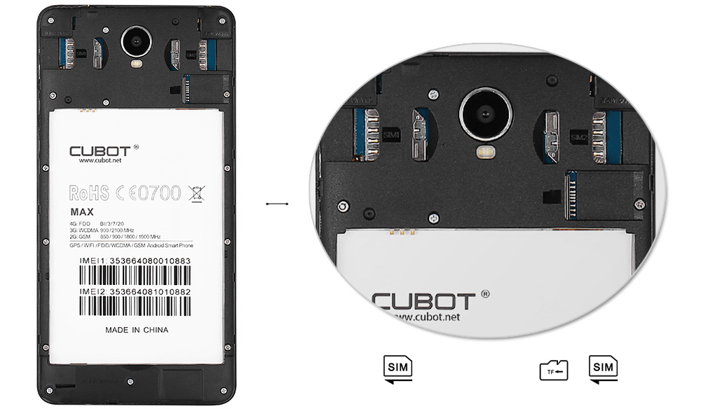 CUBOT Max 6.0 inch 4G Phablet Android 6.0 MTK6753 Octa Core 1.3GHz 3GB RAM 32GB ROM OTG Hotknot 4100mAh Battery