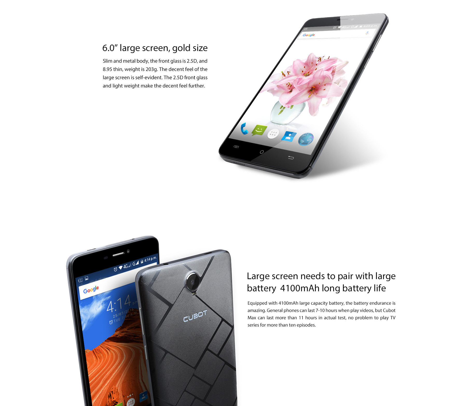 CUBOT Max 6.0 inch 4G Phablet Android 6.0 MTK6753 Octa Core 1.3GHz 3GB RAM 32GB ROM OTG Hotknot 4100mAh Battery