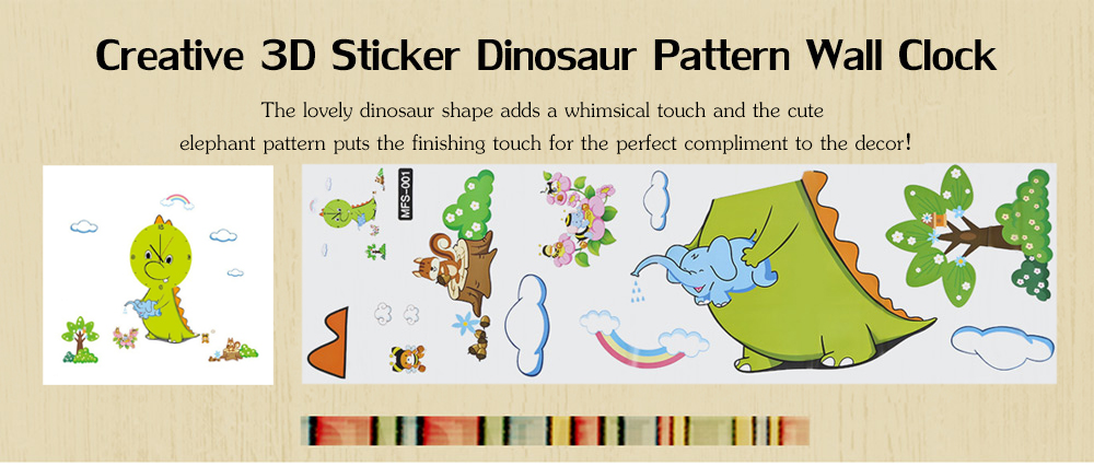 Creative 3D Sticker Wall Clock Dinosaur Pattern Home Decoration