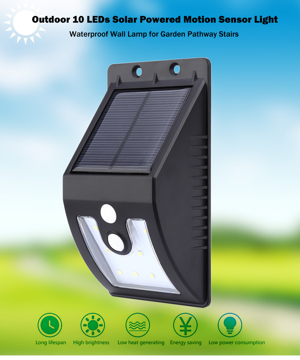 Outdoor 10 LEDs Solar Powered Motion Sensor Light Waterproof Wall Lamp for Path Garden Outdoor 10 LEDs Solar Powered Motion Sensor Light Waterproof Wall Lamp for Path Garden