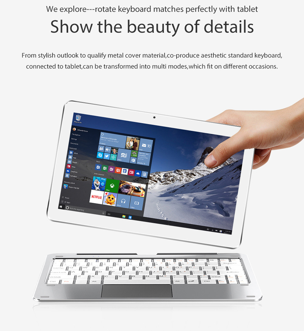 Cube Mix Plus 2 in 1 Tablet PC 10.6 inch Windows 10 IPS Capacitive Screen Intel Kaby Lake Core M3-7Y30 Dual Core 1.61GHz 4GB RAM 128GB SSD 2.0MP + 5.0MP Cameras Bluetooth 4.0 OTA OTG