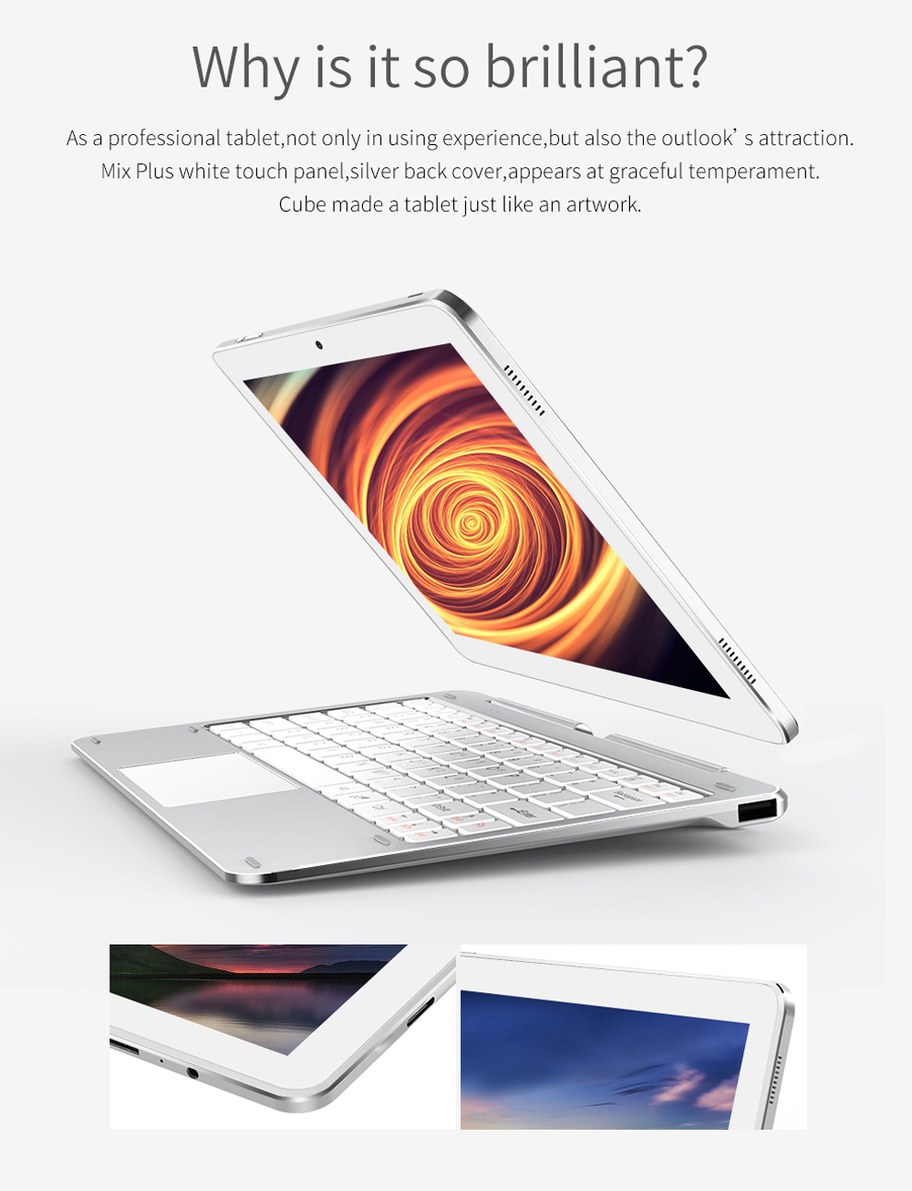 Cube Mix Plus 2 in 1 Tablet PC 10.6 inch Windows 10 IPS Capacitive Screen Intel Kaby Lake Core M3-7Y30 Dual Core 1.61GHz 4GB RAM 128GB SSD 2.0MP + 5.0MP Cameras Bluetooth 4.0 OTA OTG